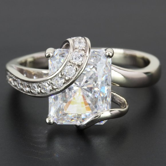 10k White Gold Radiant-Cut Cubic Zirconia CZ Anniversary Ring